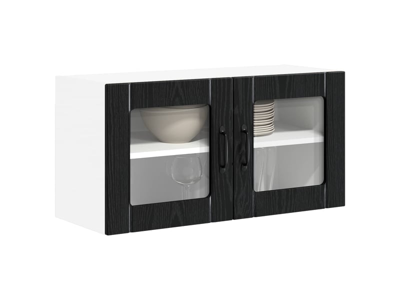  Meuble mural de cuisine, cabinet en verre mural chêne noir 80x31x40cm  - Conforama C