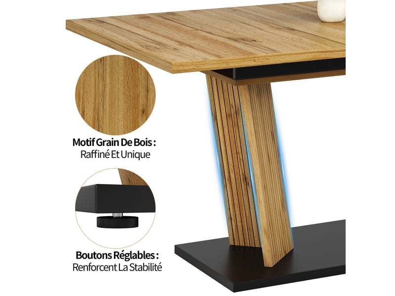  Table à manger extensible chêne, rangement, étagères réglables, design moderne, usage quotidien, pratique - mdf - 160x80x76cm  - Conforama C