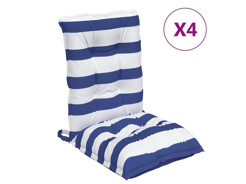 Lot de 4 coussins d'extérieur, coussins de chaise tissu rayé bleu et blanc cf56424 - Conforama A