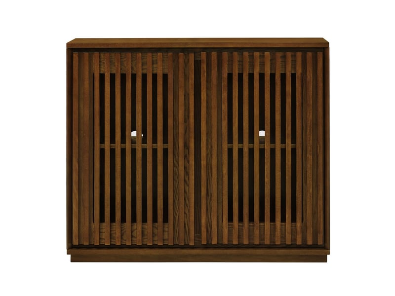 Buffet façade rainurée structure évidée deux ouvertures rangement bois de noyer  - Conforama A