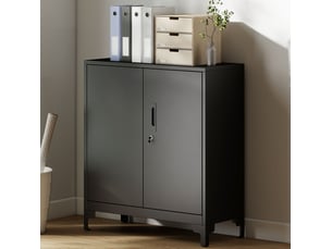 Armoire de bureau 80 x 35 x 91 cm noire en métal, 2 niveaux de rangement avec portes verrouillables