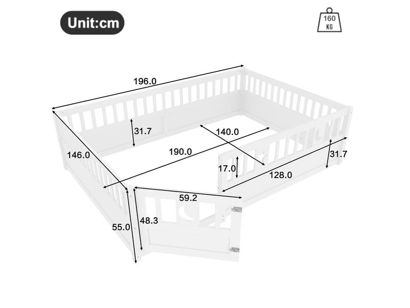  Lit enfant à barrières 140x190 cm en pin blanc avec décor étoiles et lune  - Conforama C