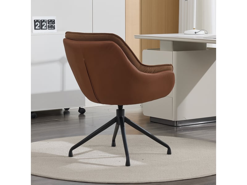  Fauteuil de bureau pivotant avec retour automatique, assise ergonomique et piètement métallique en simili cuir marron  - Conforama D