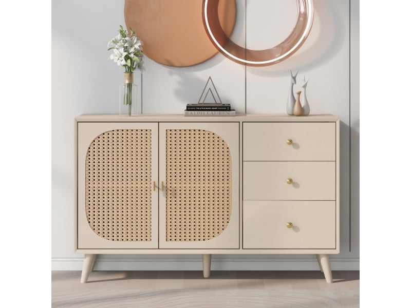  Buffet 2 porte(s) 3 tiroir(s) - 120 cm beige panneau de particules buffet beige - Conforama B