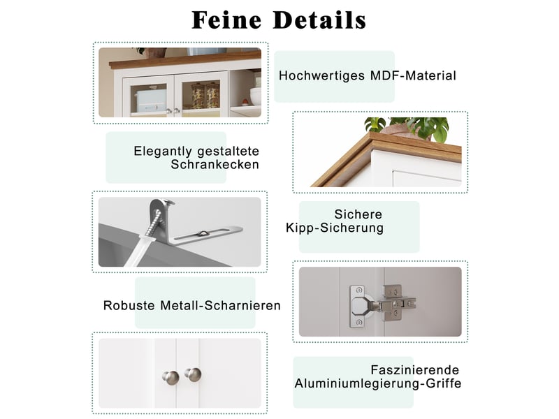  Buffet de cuisine haut 104x40x180 cm, meuble vaisselier blanc avec portes coulissantes et étagères réglables  - Conforama R