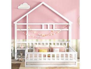 Lit cabane 140x200 cm <strong>ZOVIRA</strong>  <strong></strong> coloris blanc