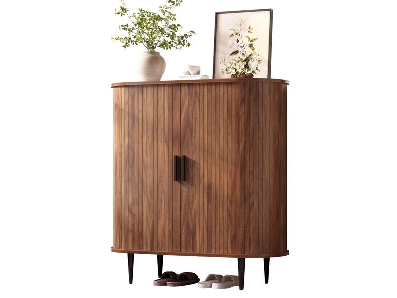  Buffet bas 85x40x93 cm avec 2 portes coulissantes, étagères réglables, 4 crochets latéraux, coins arrondis, mdf et aggloméré effet bois naturel  - Conforama A