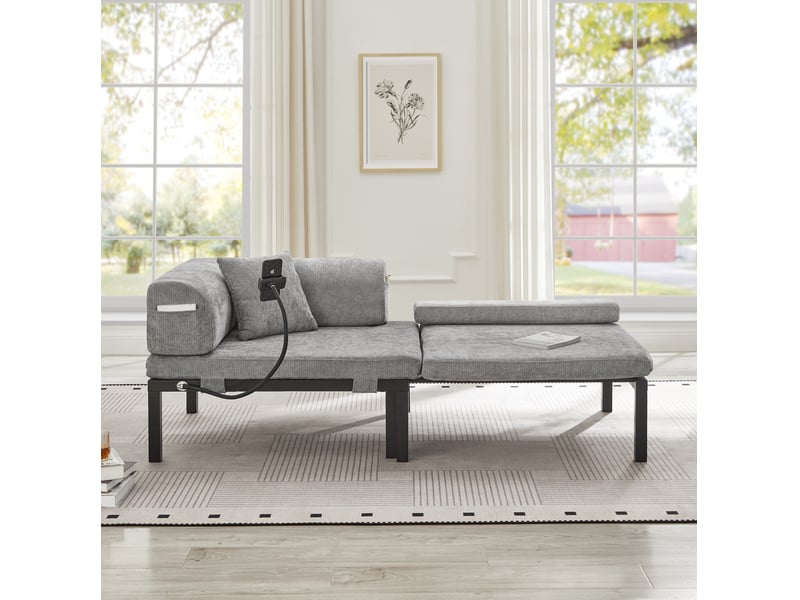  Lit banquette 1 place avec couchage escamotable, gain de place et usage polyvalent, sans matelas, velours gris clair  - Conforama C