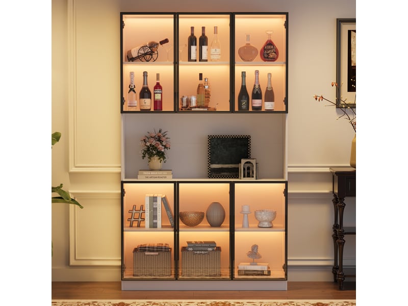  Vitrine haute led 120 x 34 x 200 cm – blanc – 6 portes en verre et éclairage piloté par application  - Conforama B