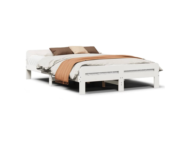  Lit double- lit adulte -  cadre de lit sans matelas blanc 150x200 cm bois de pin massif  - Conforama A