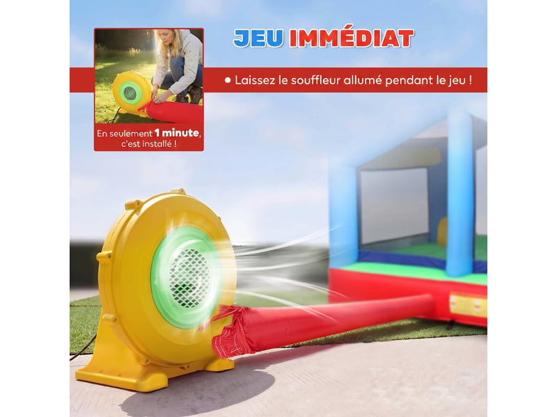  Château gonflable 4 en 1, aire de jeux avec souffleur, toboggan, piscine à balles, jeu de lancer d'anneaux, multicolore  - Conforama R