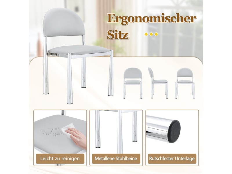  Chaise repas 80 cm 2 chaises dossier demi-rond cuir pu piètement métal assise rembourrée style moderne élégant robuste  - Conforama E