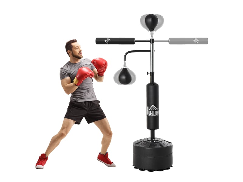 Sac de frappe autoportant 4 en 1 avec 2 balles de frappe, barre rotative et sac de frappe, hauteur réglable de 160 à 230 cm, noir - Conforama A