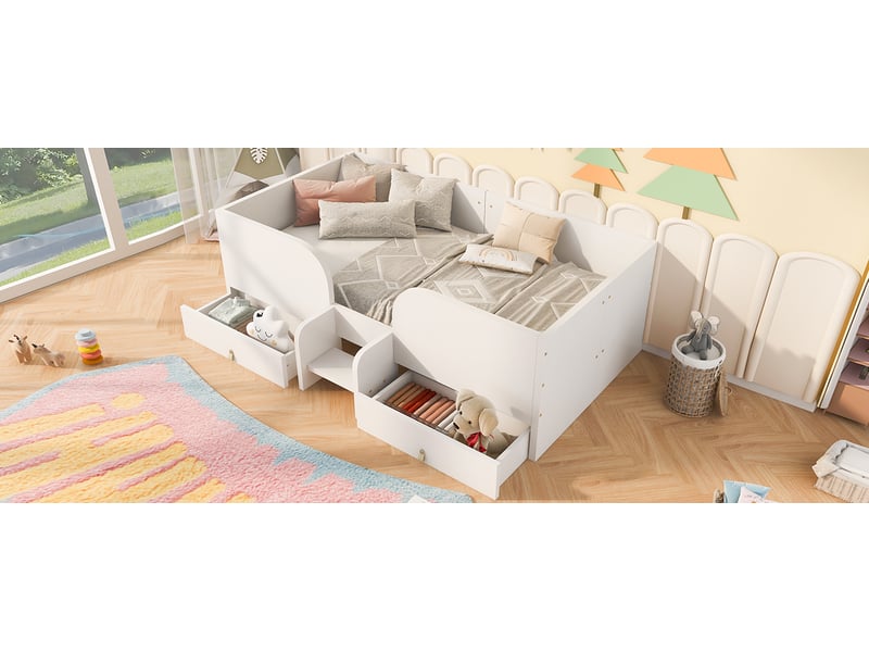  Lit enfant 90x200 cm blanc mdf avec deux grands tiroirs et petite échelle de sécurité Sol Morn - Conforama E