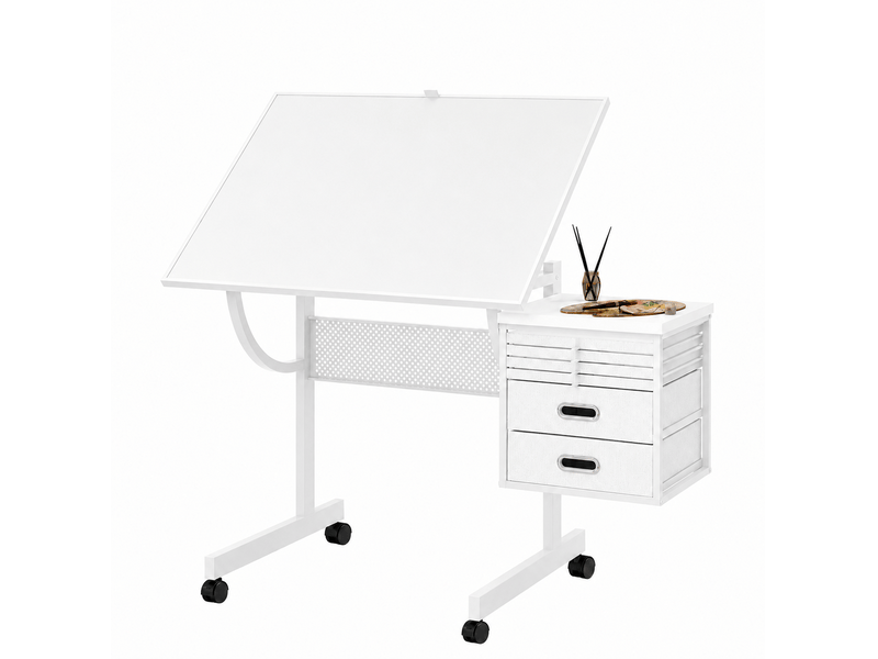  Table de puzzle inclinable 1500 pièces avec 4 plateaux, 2 tiroirs et roulettes, blanche  - Conforama A
