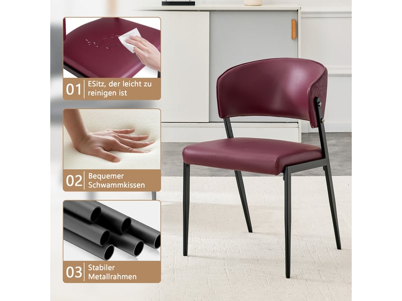  Lot de 2 chaises de salle à manger en similicuir rouge, pieds en métal W3658P430636 - Conforama E