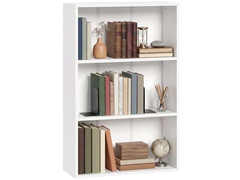  Bibliothèque étagère de rangement avec 3 compartiments et étagère réglable, 60 x 24 x 93 cm, blanc  - Conforama A