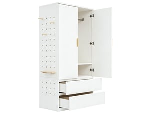 Armoire 70x50x170 cm multifonction avec 2 tiroirs et panneau perforé, blanc
