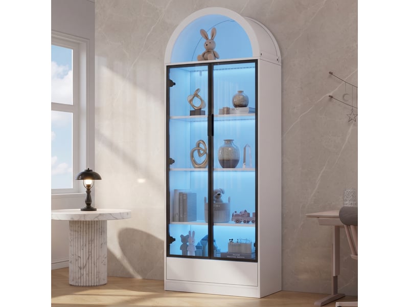 Vitrine led avec portes vitrées et tiroir, 70 x 38 x 190 cm, mdf et verre, blanche  - Conforama W