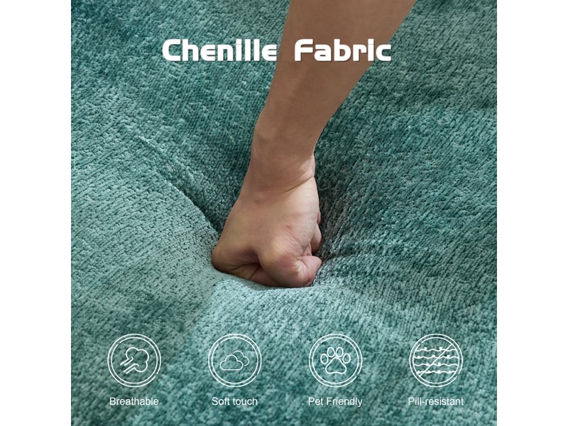  Canapé d'angle, canapé convertible, en tissu chenille, vert foncé, pour salon, adapté à l'espace de vie, chambre  - Conforama D
