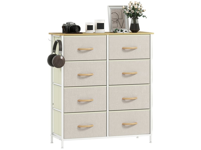  Commode 8 tiroirs en tissu et acier 4 poches 2 crochets beige 86 x 30 x 94,5 cm  - Conforama B
