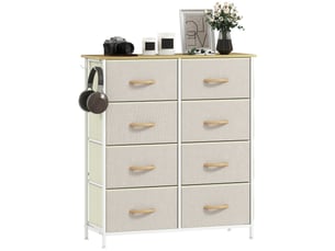 Commode 8 tiroirs en tissu et acier 4 poches 2 crochets beige 86 x 30 x 94,5 cm