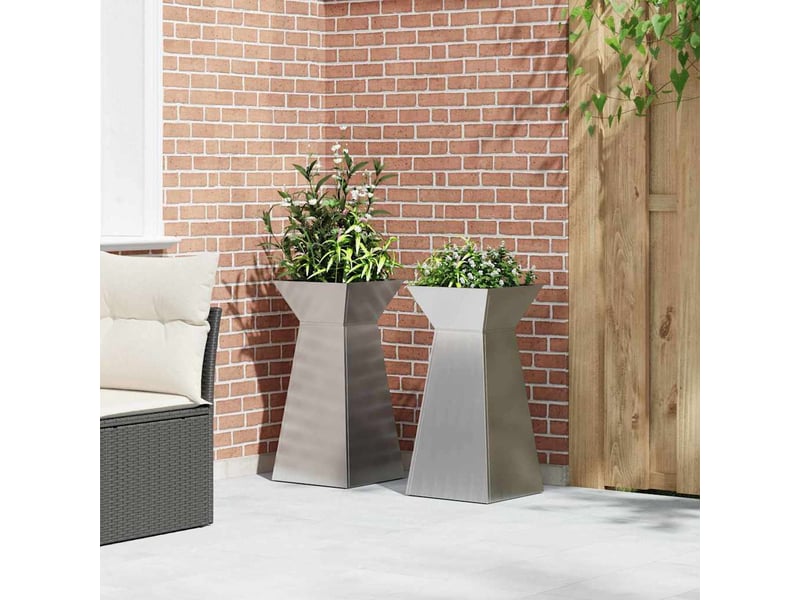 Jardinière - bac à fleurs à pilier 2 pcs argenté 35 x 35 x 73 cm - Conforama D