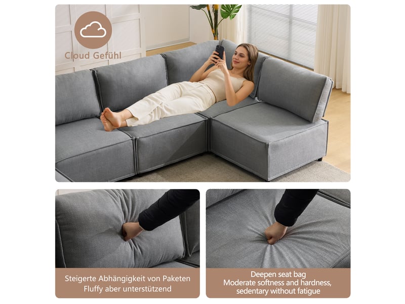 Canapé d’angle modulable convertible en couchage - lpospi - modules connectables, tissu respirant gris clair - Conforama E