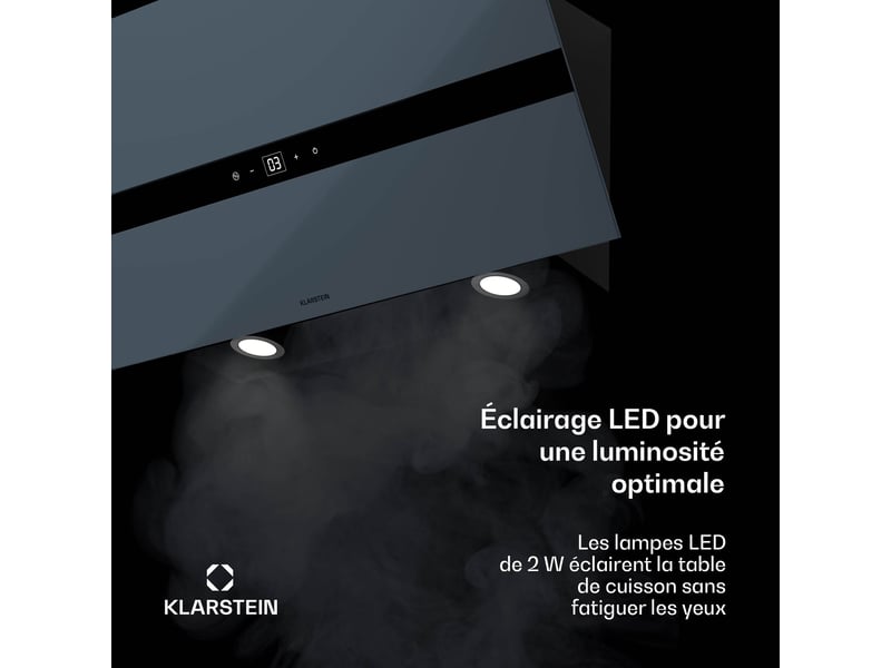 Klarstein wifusion hotte aspirante 90 cm air extraitrecyclé led 690 m³h contrôle par app a++ gris  - Conforama E