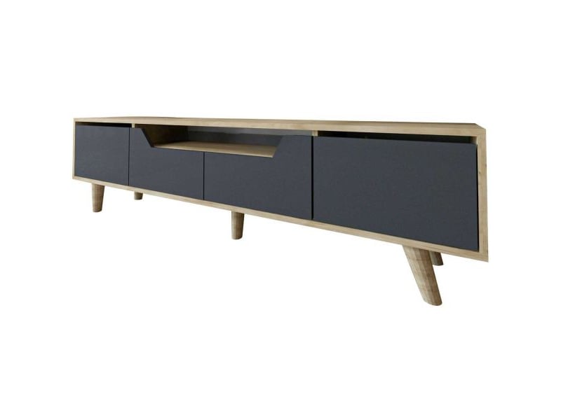  Meuble tv en aggloméré 180 x 29.8 x 48 cm roma anthracite et chêne  - Conforama D