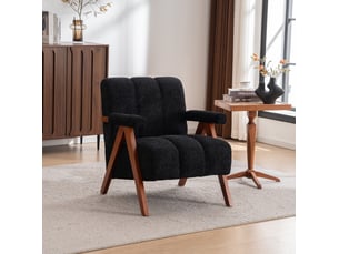 Fauteuil de salon 77x68,4x77 cm, accoudoirs courbés, structure en bois, design moderne, tissu chenille, couleur noir