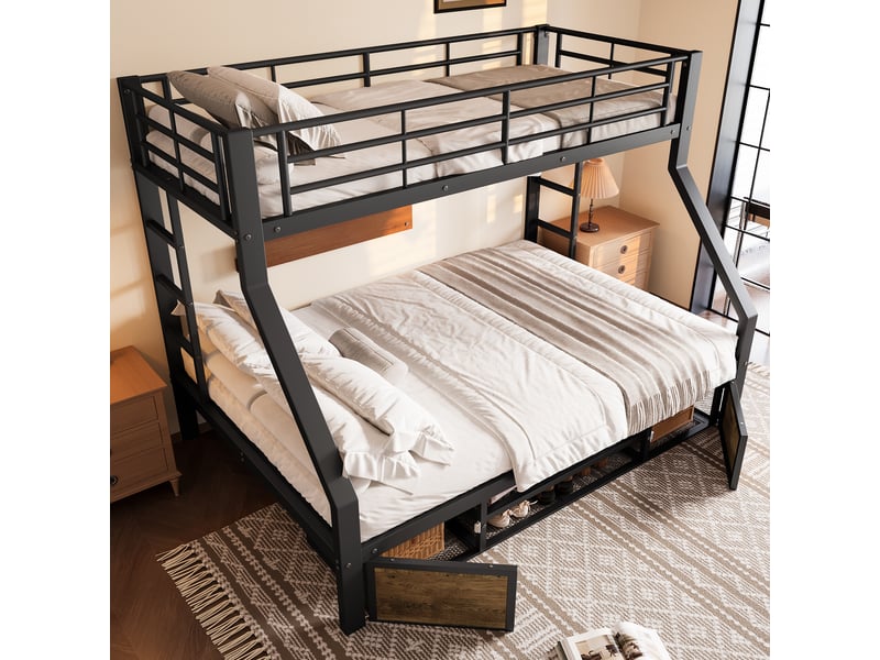  Lit superposé 140x200(90x200) cm coloris noir métal lit enfant noir - Conforama E