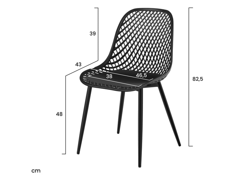 Lot de 4 chaise de salle à manger, chaise de cuisine, pieds en métal, dossier incurvé, en pp, noir  - Conforama D