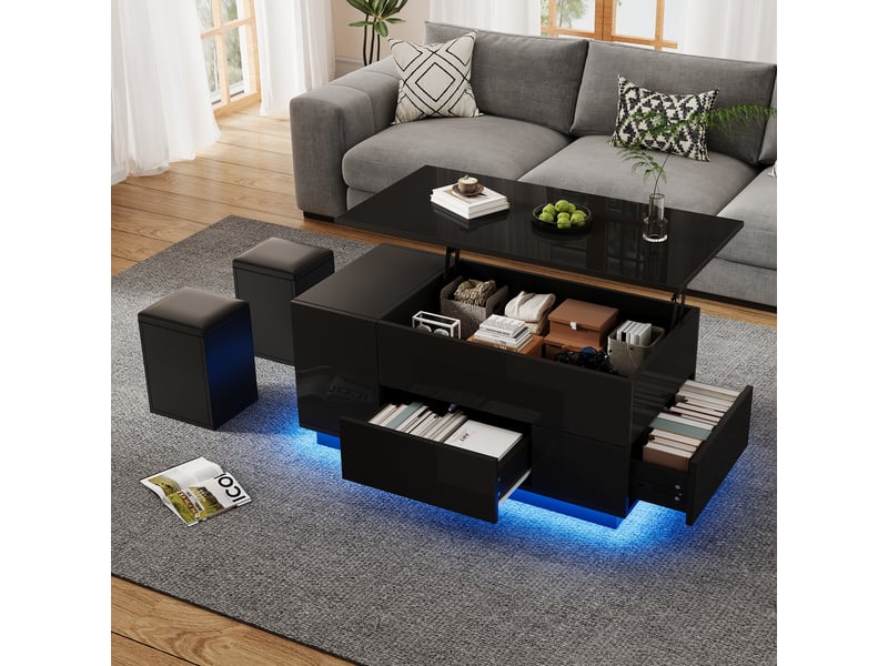 Table basse relevable rectangulaire noir - 50x100 cm led panneau de particules table basse noir - Conforama E