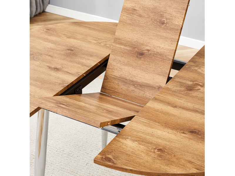  Table à manger ronde extensible 107-137 cm, table ovale design moderne, mdf et métal, décor bois  - Conforama E