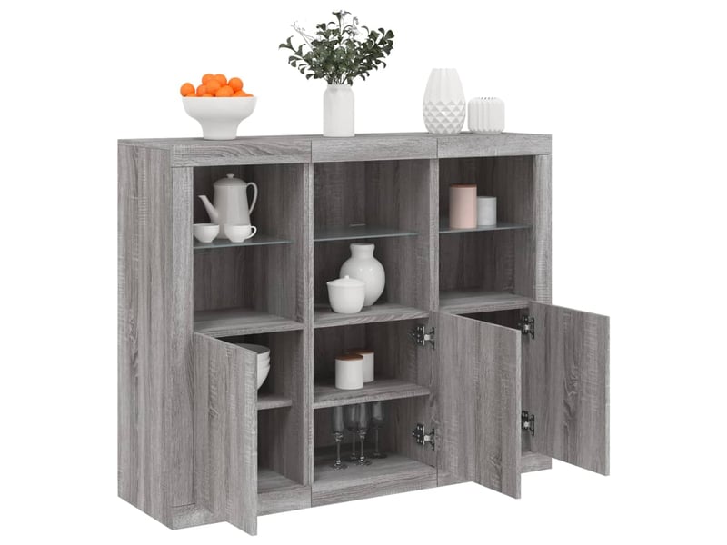 Buffets avec lumières led 3 pcs - bahut - meuble de rangement sonoma gris bois d'ingénierie - Conforama B