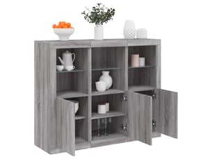 Buffets avec lumières led 3 pcs - bahut - meuble de rangement sonoma gris bois d'ingénierie