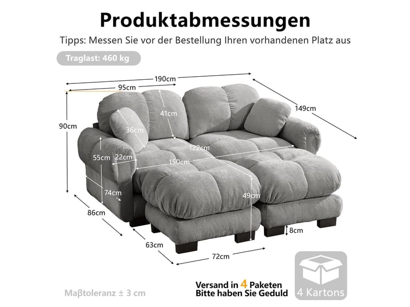  Canapé 2 places en chenille gris clair, modulable en ul avec ottomane mobile SF20260031030 - Conforama D