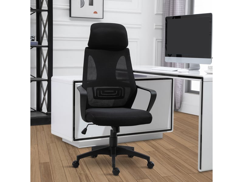  Chaise de bureau à bascule, réglable en hauteur, avec appui-tête et soutien lombaire, noire  - Conforama D