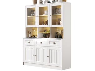 Buffet haut ulevr 140 x 40 x 175 cm avec rangement, led multicolore, étagères réglables, mdf, blanc