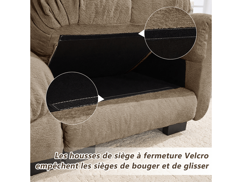 Canapé d'angle 4 places en chenille modulable avec ottomane mobile 330 x 149 x 90 cm marron - Conforama E