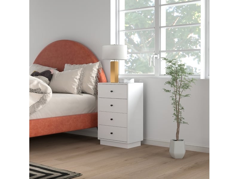  Commode de rangement avec 4 tiroirs et protection anti-basculement pour chambre en bois blanc 47 × 29 × 75 cm  - Conforama E