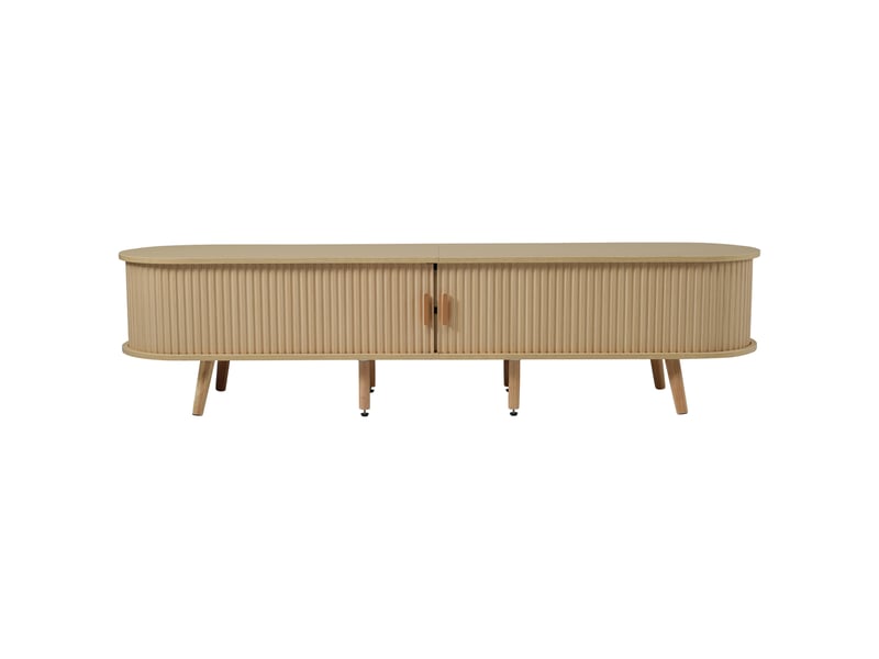  Meuble tv avec 2 tiroirs et 2 portes coulissantes pour salon en mdf 170×40×42 cm chêne clair  - Conforama D