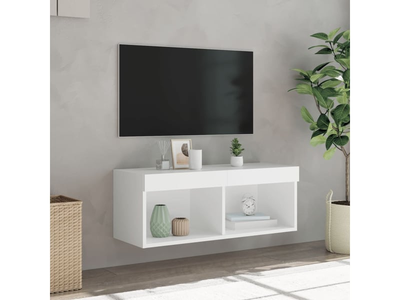  Meuble tv - banc tv - meuble de rangement avec lumières led blanc 80x30x30 cm  - Conforama E