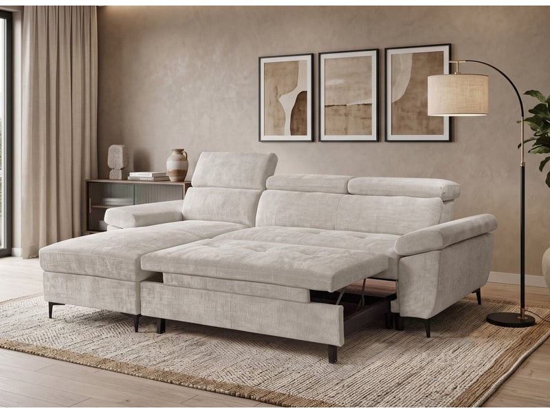  Canapé d'angle convertible en velours chiné beige monica - angle gauche KF7420-M3-VELCH-BEI - Conforama C