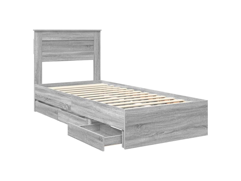 Lit simple- lit adulte - cadre de lit gris sonoma 100 x 200 cm bois ingénierie - Conforama D