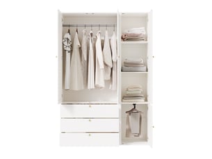 Armoire tcqpz 3 portes à lamelles 135 x 50 x 200 cm 3 tiroirs 2 tringles porte-pantalons panneau de particules blanc