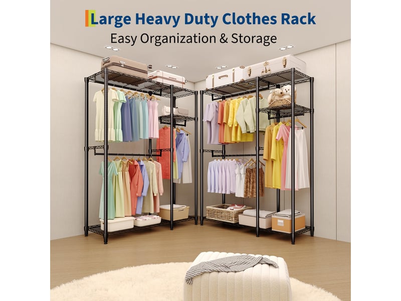  Portant à vêtements en métal robuste – 3 tringles &amp; étagères réglables – rangement autoportant grand capacité – 2x3 étages PHK_36PB8MN7 - Conforama C