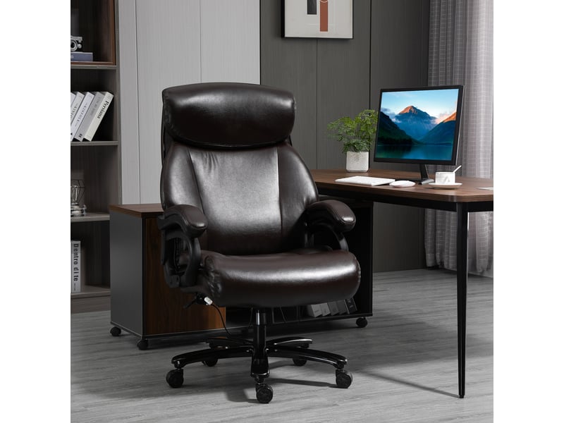  Fauteuil de bureau ergonomique, pivotant, à bascule, rembourrage épais, 180 kg, réglable, similicuir marron  - Conforama C