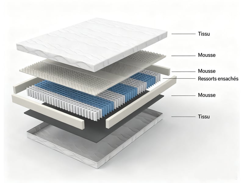  Matelas 90x200cm h3, 25cm, ressorts ensachés 7 zones, mousse confort, ergonomique, oeko-tex  - Conforama E